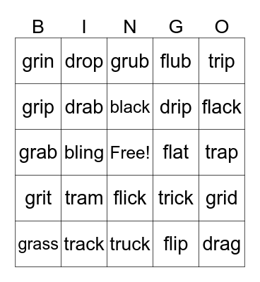 Blends tr, cl, gr, fl, bl, cr, dr Bingo Card