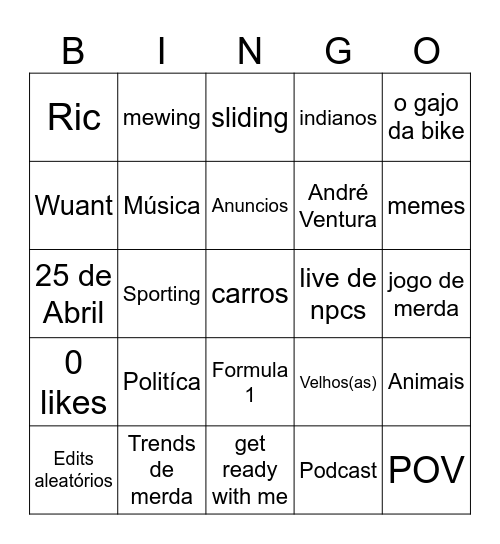 Tiktok Bingo Card