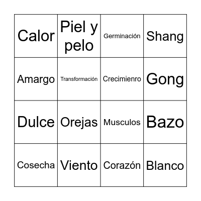 Bingo de los Cinco Elementos Bingo Card
