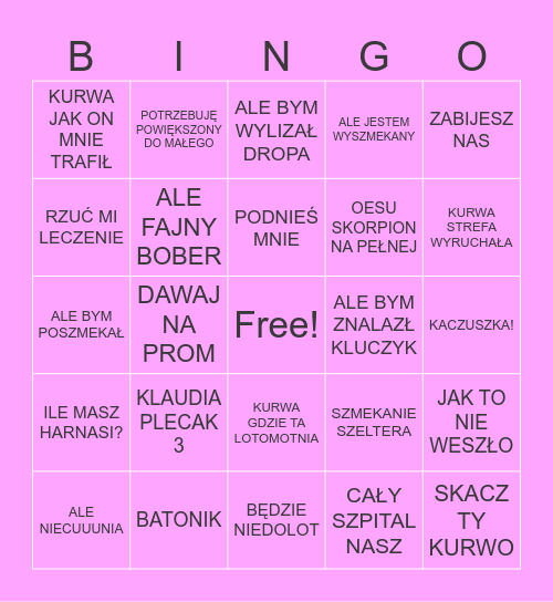 BINGO NA SZMEKANIE Bingo Card