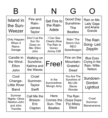 Weather/Seasons Bingo Card