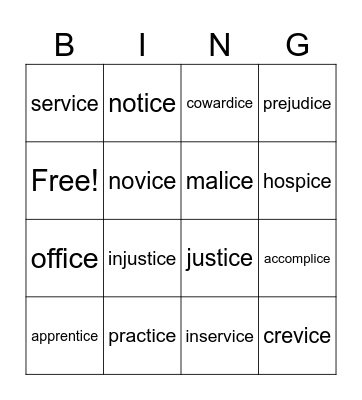 ice = /is/ Bingo Card