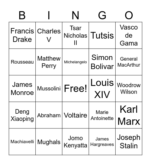 World History II Bingo Card