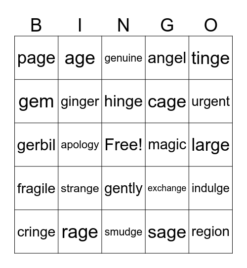 Soft g Bingo Card