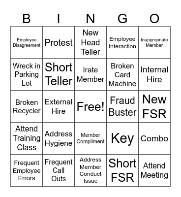 Manager Training 101 Bingo Card