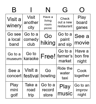 Fun Date Bingo Card