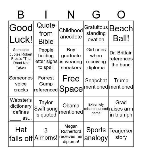 Graduation Bingo Card