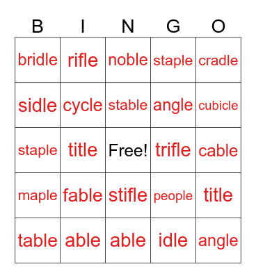 Turtle Syllable Division Bingo Card