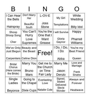 Hen Songs Bingo Card