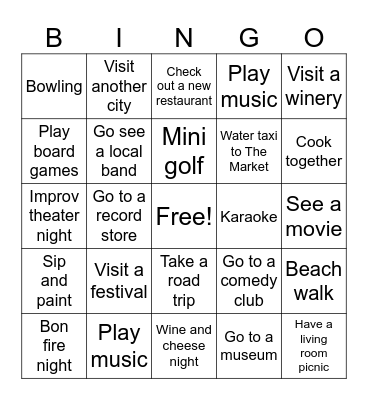 Aly & Brent Fun Date Bingo! Bingo Card