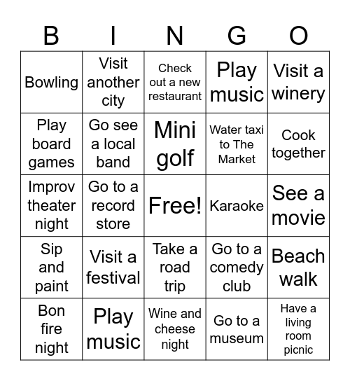 Aly & Brent Fun Date Bingo! Bingo Card