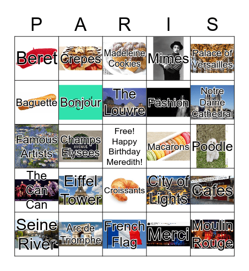 Meredith's 9th Birthday Bingo Card