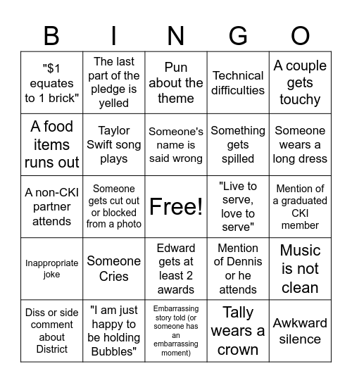 UF CKI Banquet Bingo Card