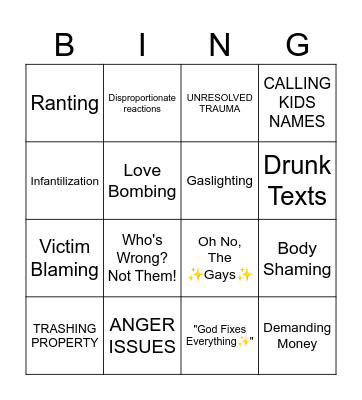 BAD PARENTING Bingo Card