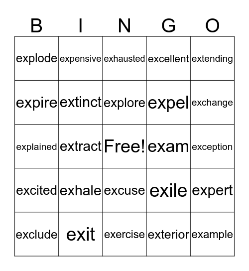 prefix     EX  Bingo Card