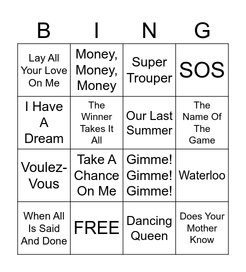 Mamma Mia Bingo Card