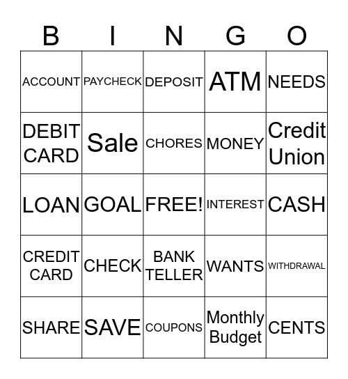 MONEY BINGO Card