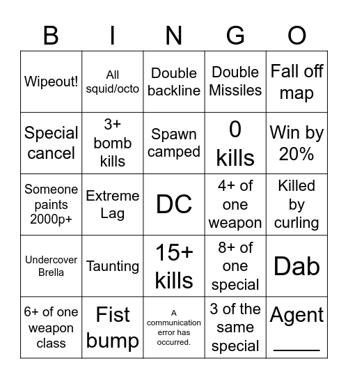 splatoon 3 anarchy bingo Card