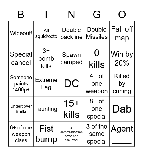 splatoon 3 anarchy bingo Card