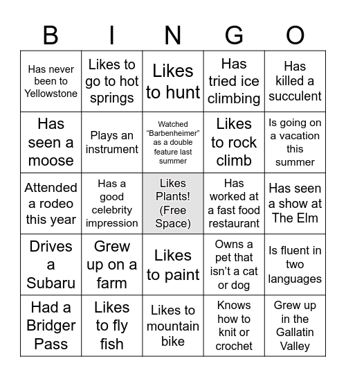 Get-to-know-you Bingo Card