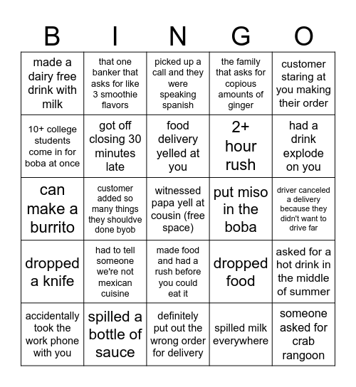 Poke Burrito Bingo Card