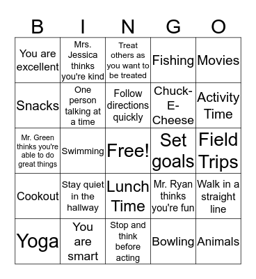 Summer Program Bingo Card