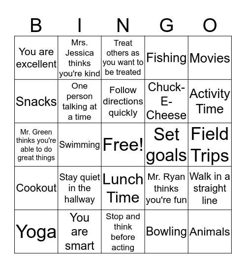 Summer Program Bingo Card