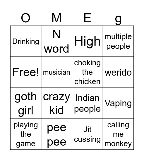 Omegle Bingo Card