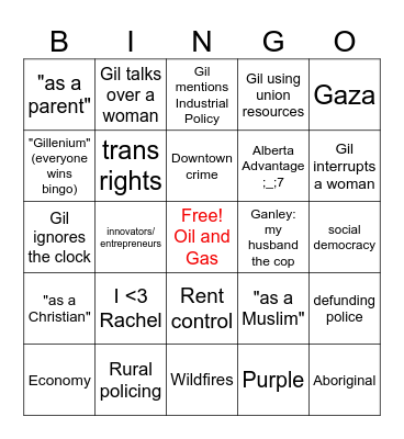 ANDP "Leadership" Debate Bingo Card