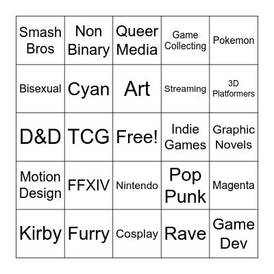 Interests Bingo Thing! Bingo Card