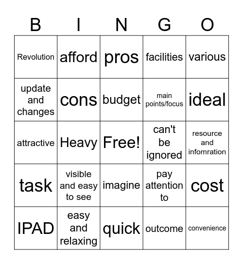 电脑教学 Bingo Card