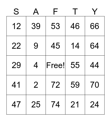 SAFETY BINGO Card