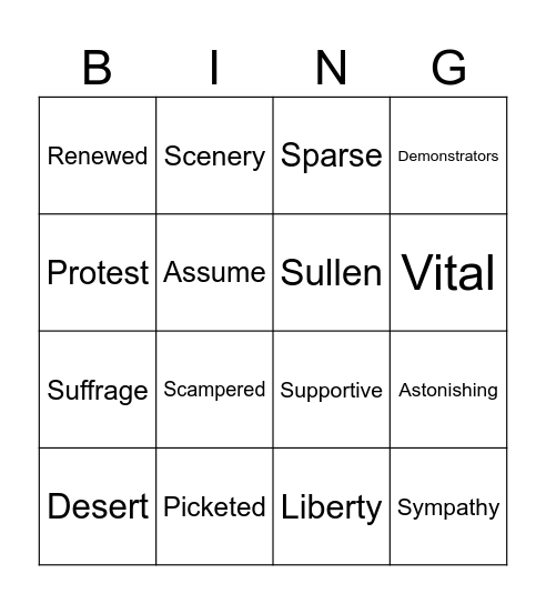 ELA Vocab Bingo Card