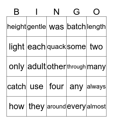 Phonics Bingo (Thursday) Bingo Card