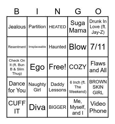 Beyoncé Round Bingo Card