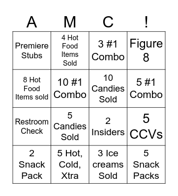AMC Concessions Bingo Card