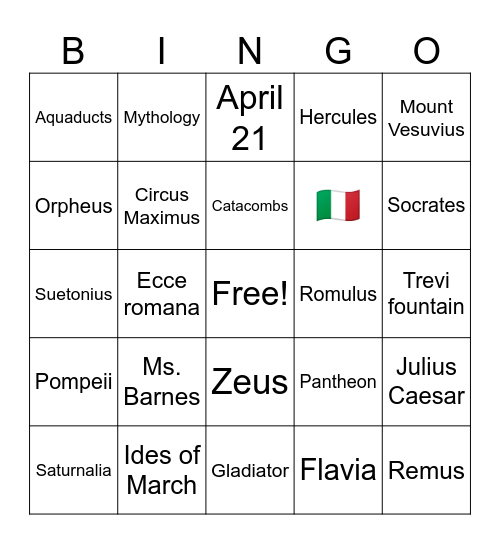 Roman Empire Bingo Card