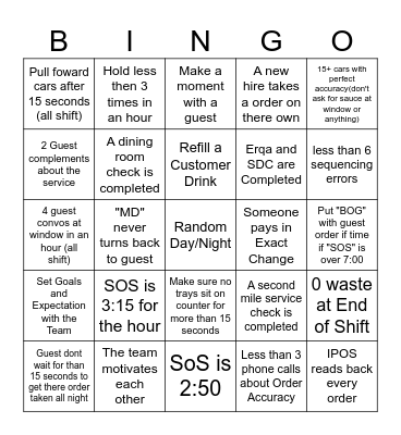 CFA Bingo Card