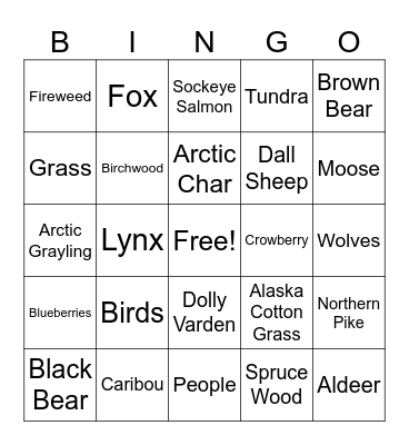 Lake Clark National Park Bingo Card