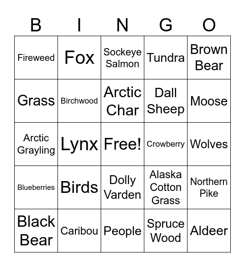 Lake Clark National Park Bingo Card