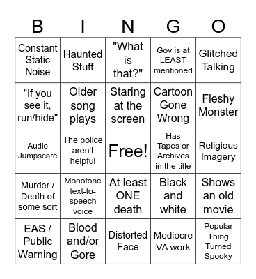 Analog Horror Cliche Bingo Card