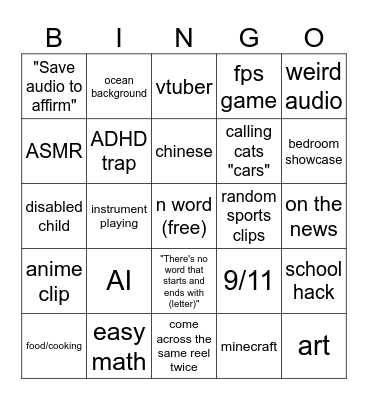 instagram reels bingo Card