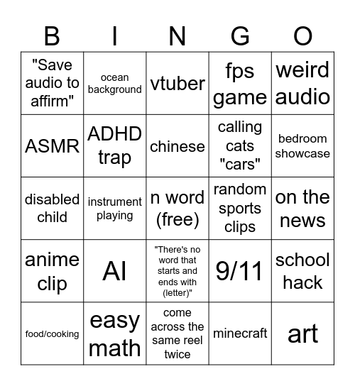 instagram reels bingo Card