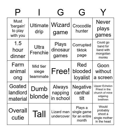 Piggy Bingo Card