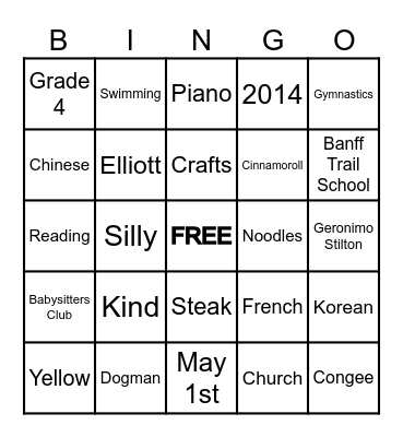 Cecily's 10th Birthday!! Bingo Card