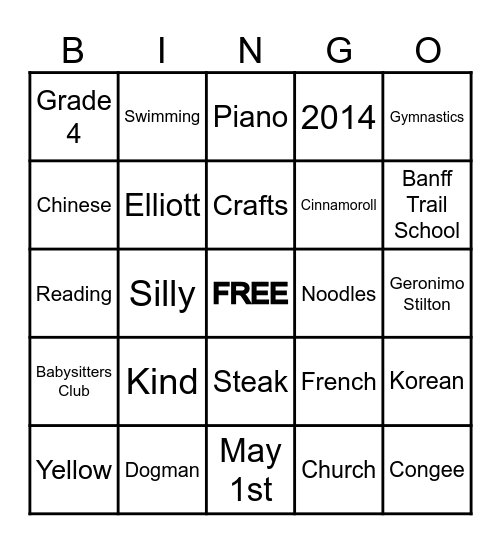 Cecily's 10th Birthday!! Bingo Card