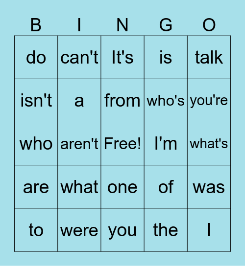 Sight words/Contractions Bingo Card