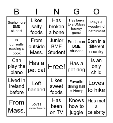 BME Pinic Bingo! Bingo Card