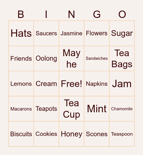 🌷🫖Tea Party Bingo🫖🌷 Bingo Card