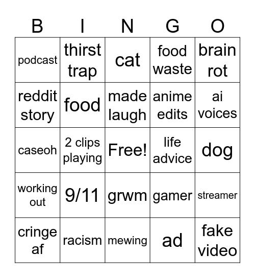tiktok bingo Card